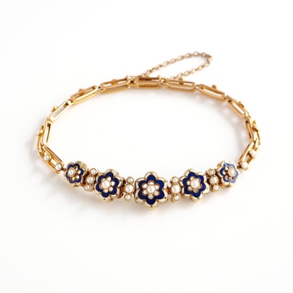 ブレスレット エナメル装飾 パール アンティークブレスレット