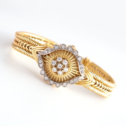 ブヘラー ダイヤモンド装飾 カバーウォッチ ゴールドブレスレット