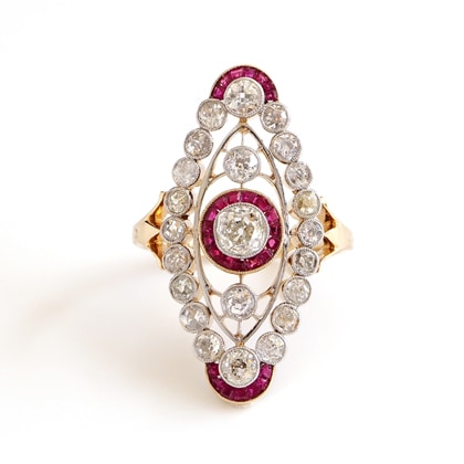 リング ダイヤモンド シンセティックルビー アンティークリング