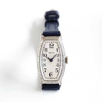 ハミルトン アール・デコ 彫刻装飾 トノー ホワイトゴールドケース