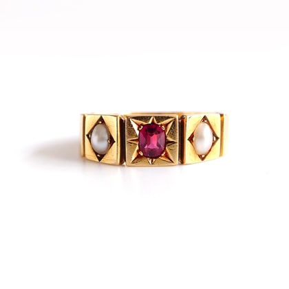 リング ルビー パール アンティークリング