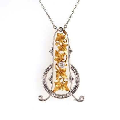 ネックレス アイビーモチーフ ダイヤモンド アンティークネックレス