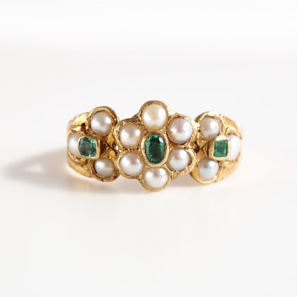 リング エメラルド パール アンティークリング