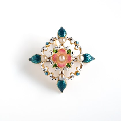 アンティークジュエリー アンティークブローチ エナメル パール