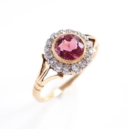 リング ピンクトルマリン ダイヤモンド アンティークリング