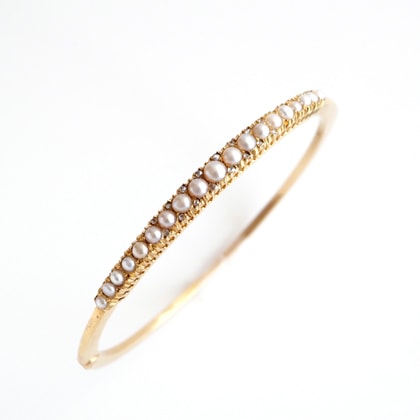 ブレスレット パール ダイヤモンド ゴールド アンティークバングルブレスレット