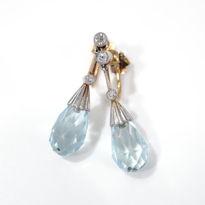 イヤリング&ピアス アクアマリン ダイヤモンド アンティークイヤリング