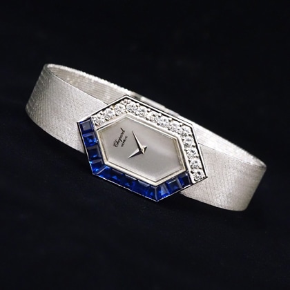 ショパール サファイア ダイヤモンド ユニークシェイプ ホワイトゴールドケース ブレスレット