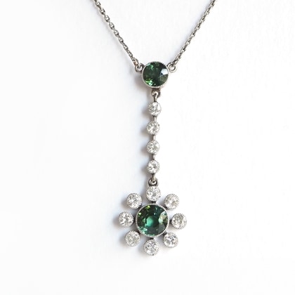 ネックレス グリーントルマリン ダイヤモンド アンティークネックレス