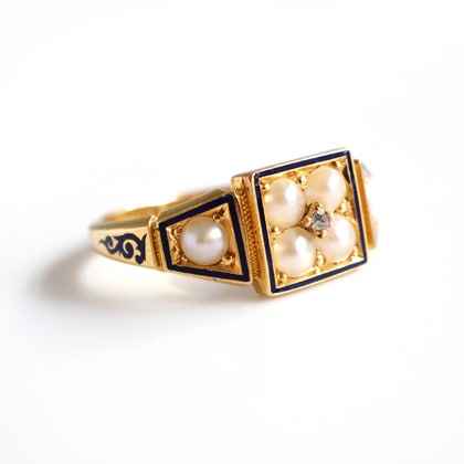 リング エナメル装飾 パール アンティークリング
