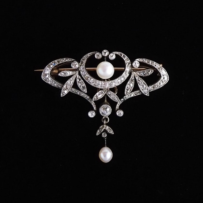 ブローチ パール ダイヤモンド アンティークブローチ