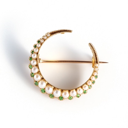 ブローチ パール デマントイドガーネット クレセント アンティークブローチ