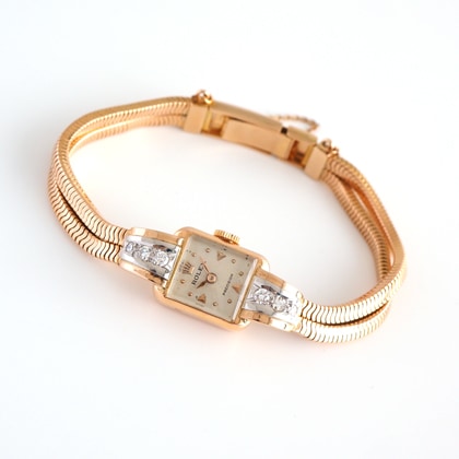 ロレックス ダイヤモンドアクセント レクタンギュラー ピンクゴールドケース ブレスレット