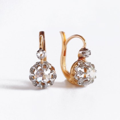 イヤリング&ピアス ローズカット ダイヤモンド アンティークピアス