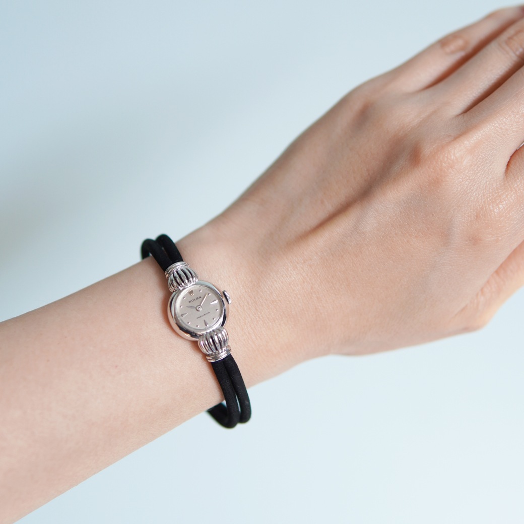 アンティークウォッチ ロレックス 王冠風ラグ ラウンド ホワイトゴールドケース コードブレスレット