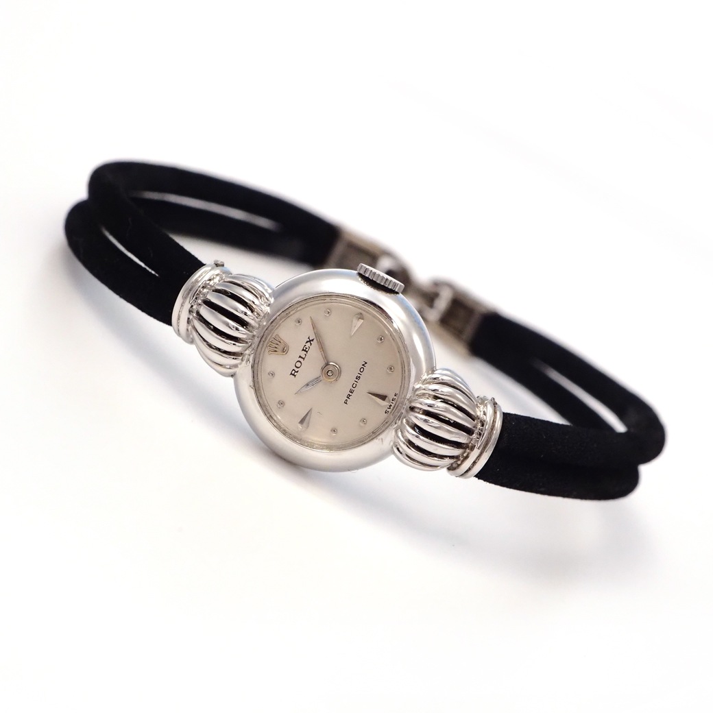 アンティークウォッチ ロレックス 王冠風ラグ ラウンド ホワイトゴールドケース コードブレスレット
