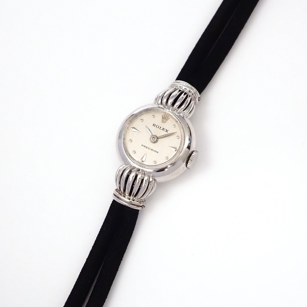 アンティークウォッチ ロレックス 王冠風ラグ ラウンド ホワイトゴールドケース コードブレスレット
