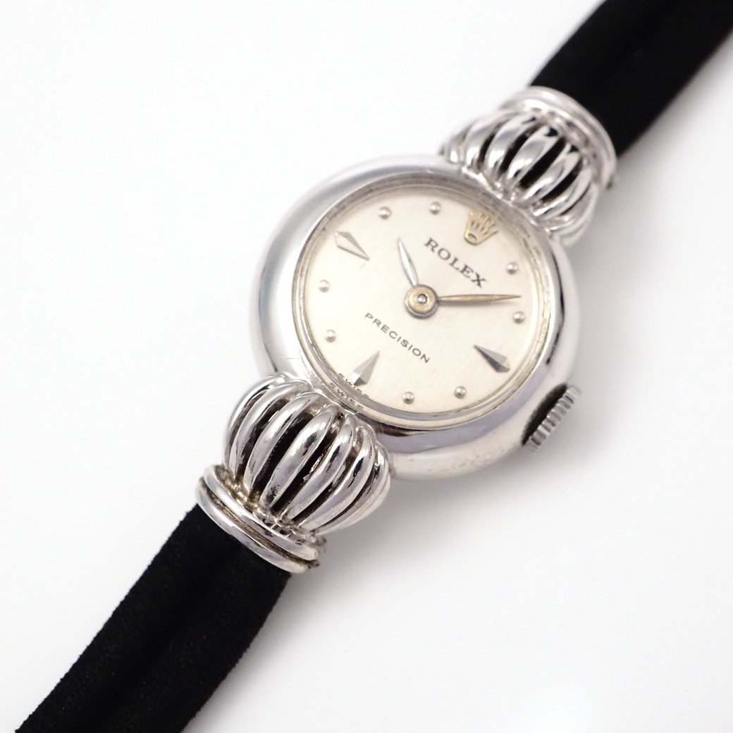 アンティークウォッチ ロレックス 王冠風ラグ ラウンド ホワイトゴールドケース コードブレスレット