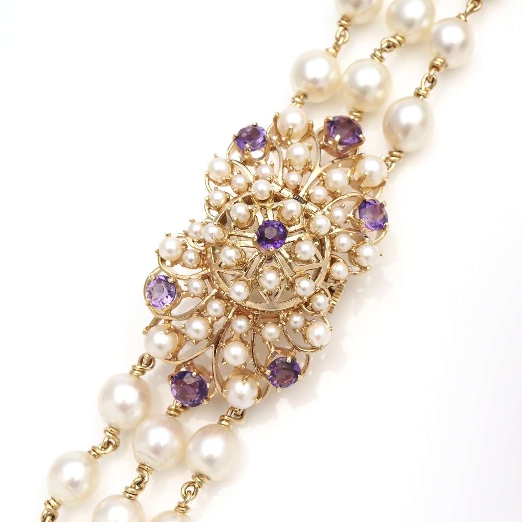 アンティークウォッチ ルシアンピカール パール アメシスト カバーウォッチ パールYGブレスレット