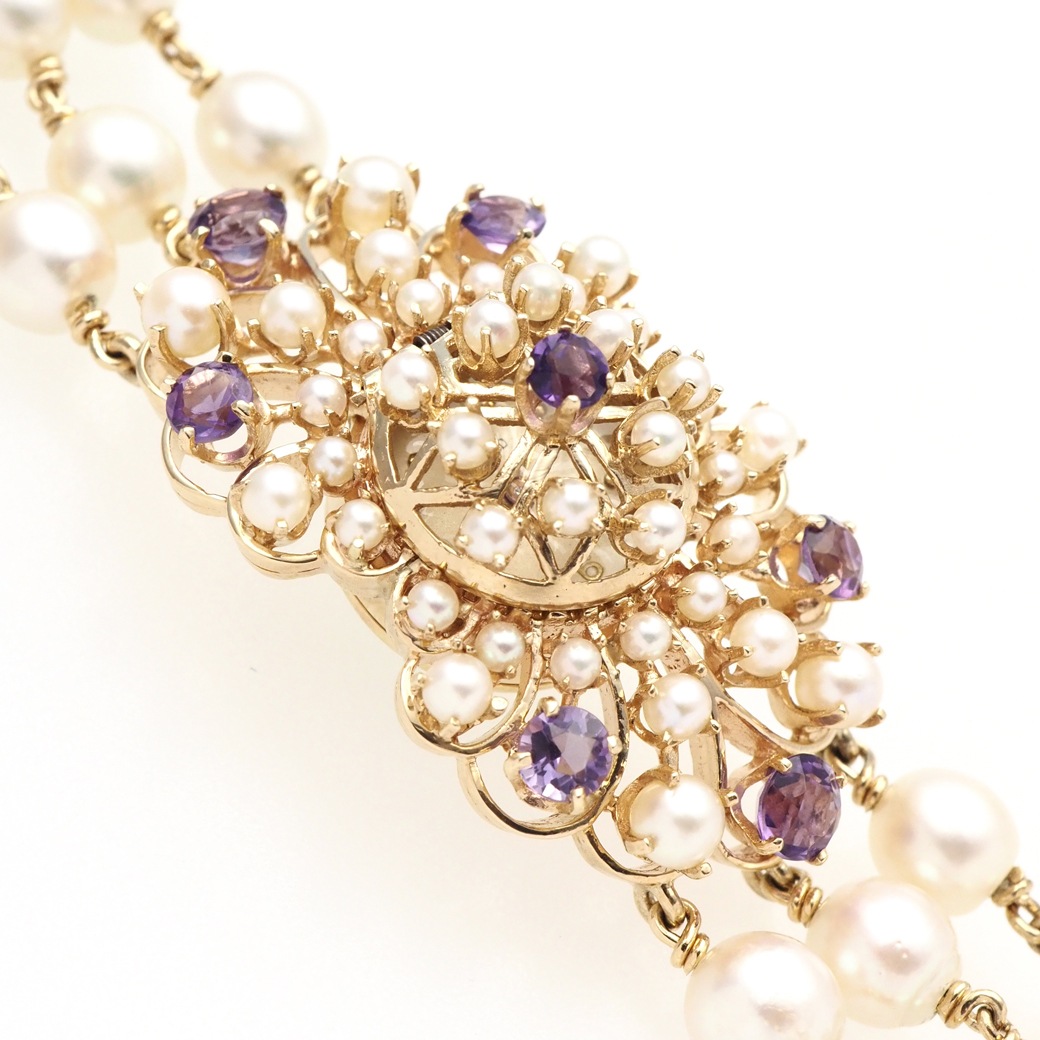 アンティークウォッチ ルシアンピカール パール アメシスト カバーウォッチ パールYGブレスレット