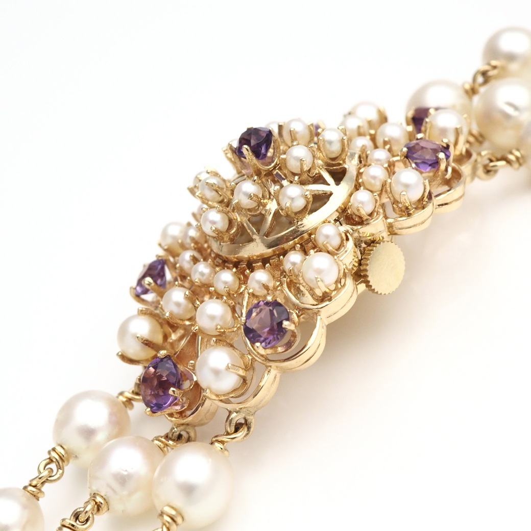 アンティークウォッチ ルシアンピカール パール アメシスト カバーウォッチ パールYGブレスレット