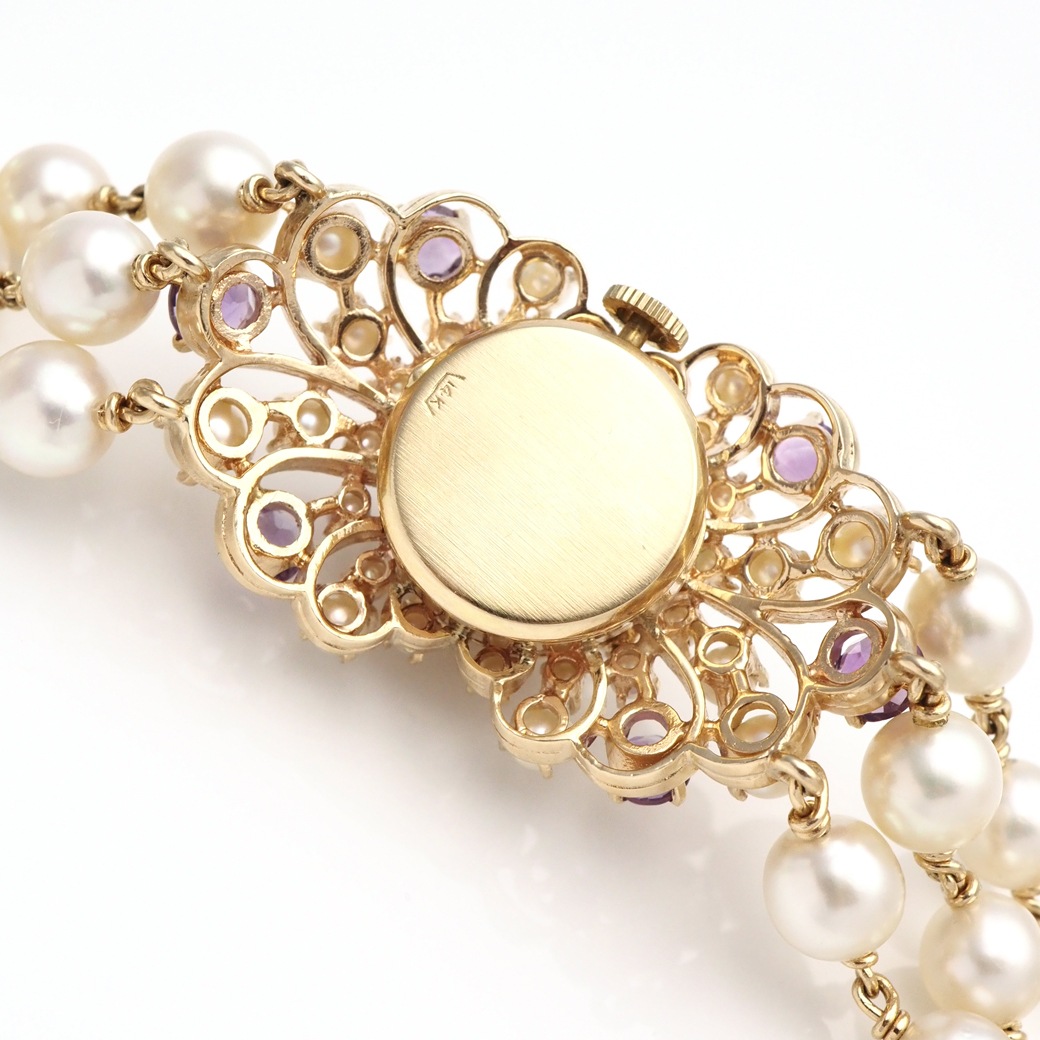 アンティークウォッチ ルシアンピカール パール アメシスト カバーウォッチ パールYGブレスレット