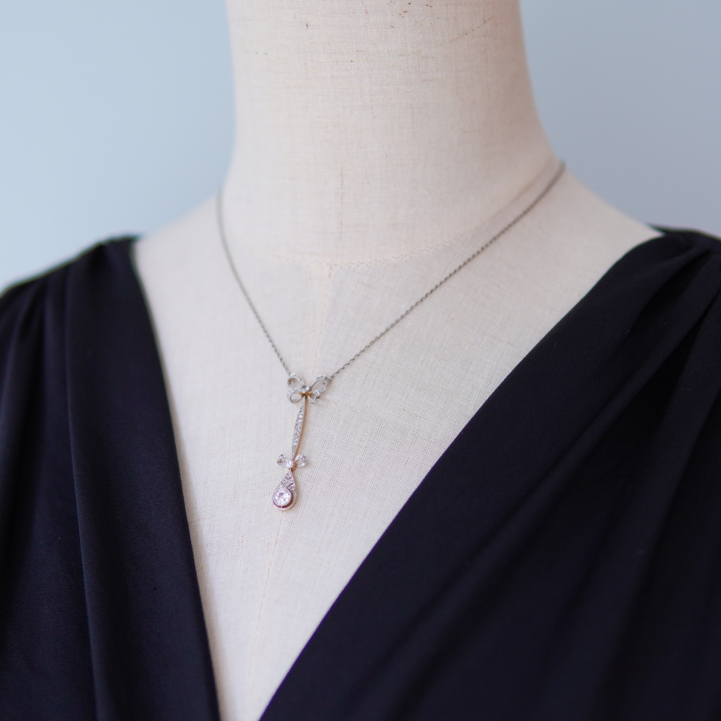 アンティークジュエリー アンティークネックレス ダイヤモンド リボン