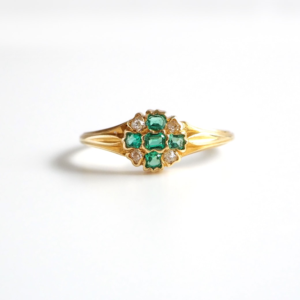 アンティークジュエリー リング エメラルド ダイヤモンド アンティークリング