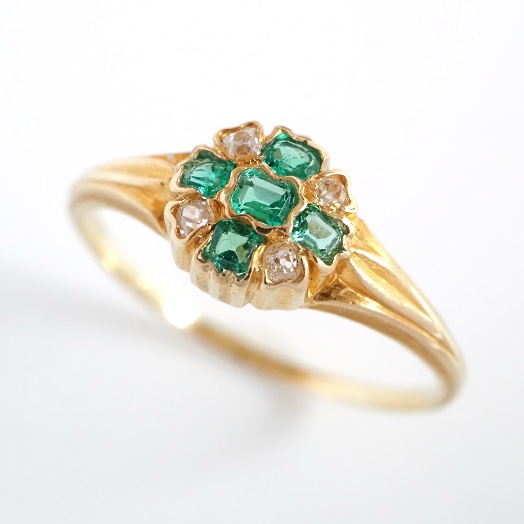 アンティークジュエリー リング エメラルド ダイヤモンド アンティークリング