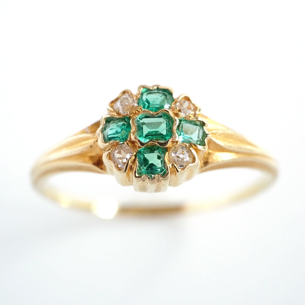 アンティークジュエリー リング エメラルド ダイヤモンド アンティークリング