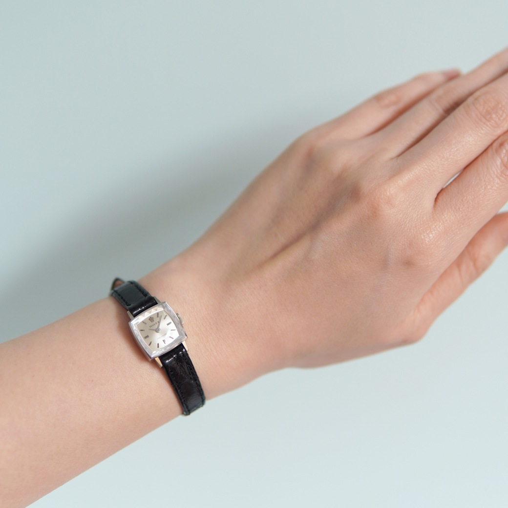 アンティークウォッチ ロレックス カットガラス クッション ホワイトゴールドケース