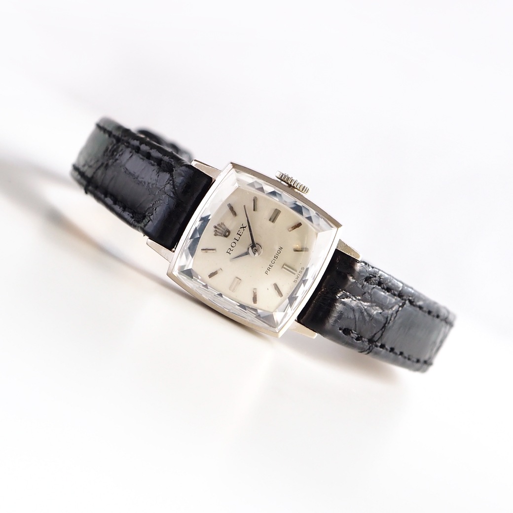 アンティークウォッチ ロレックス カットガラス クッション ホワイトゴールドケース