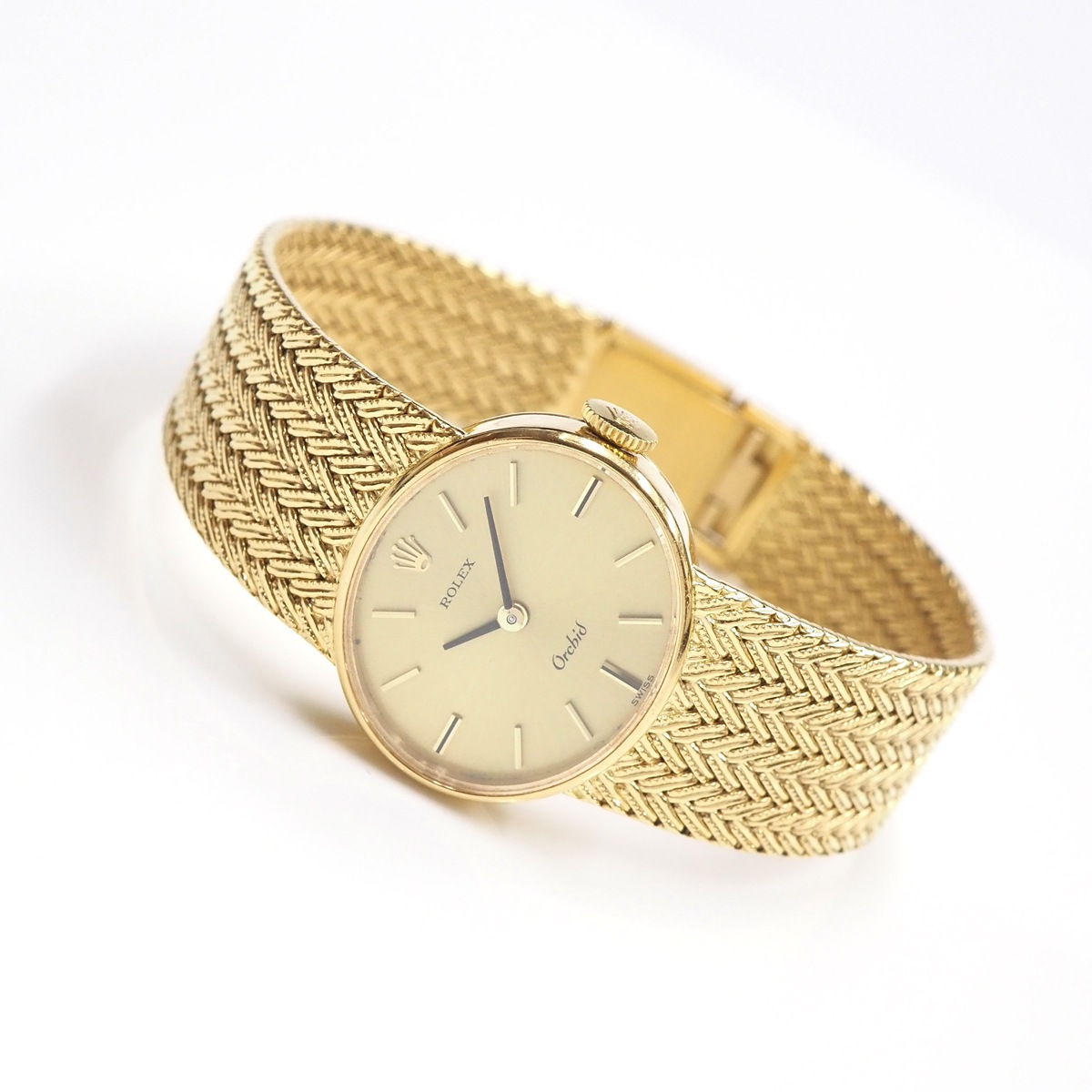 アンティークウォッチ ロレックス Orchid オーバル YGケース テクスチャブレスレット