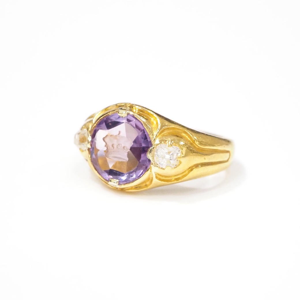 アンティークジュエリー リング アメシスト クラウンモチーフ インタリオリング