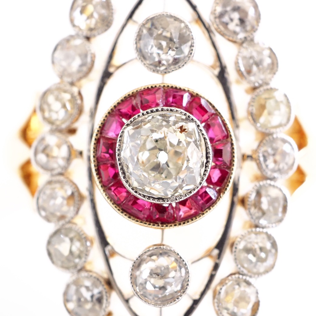 アンティークジュエリー リング ダイヤモンド シンセティックルビー アンティークリング