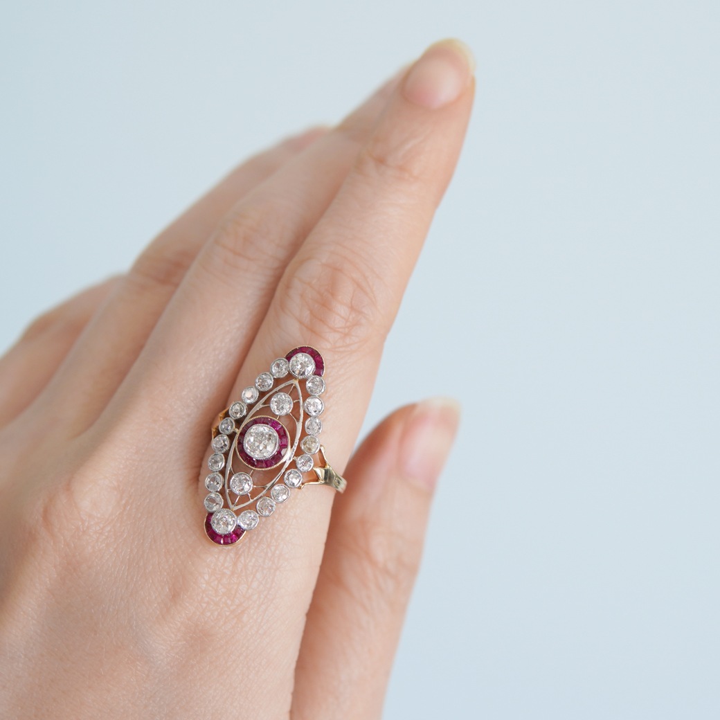 アンティークジュエリー リング ダイヤモンド シンセティックルビー アンティークリング