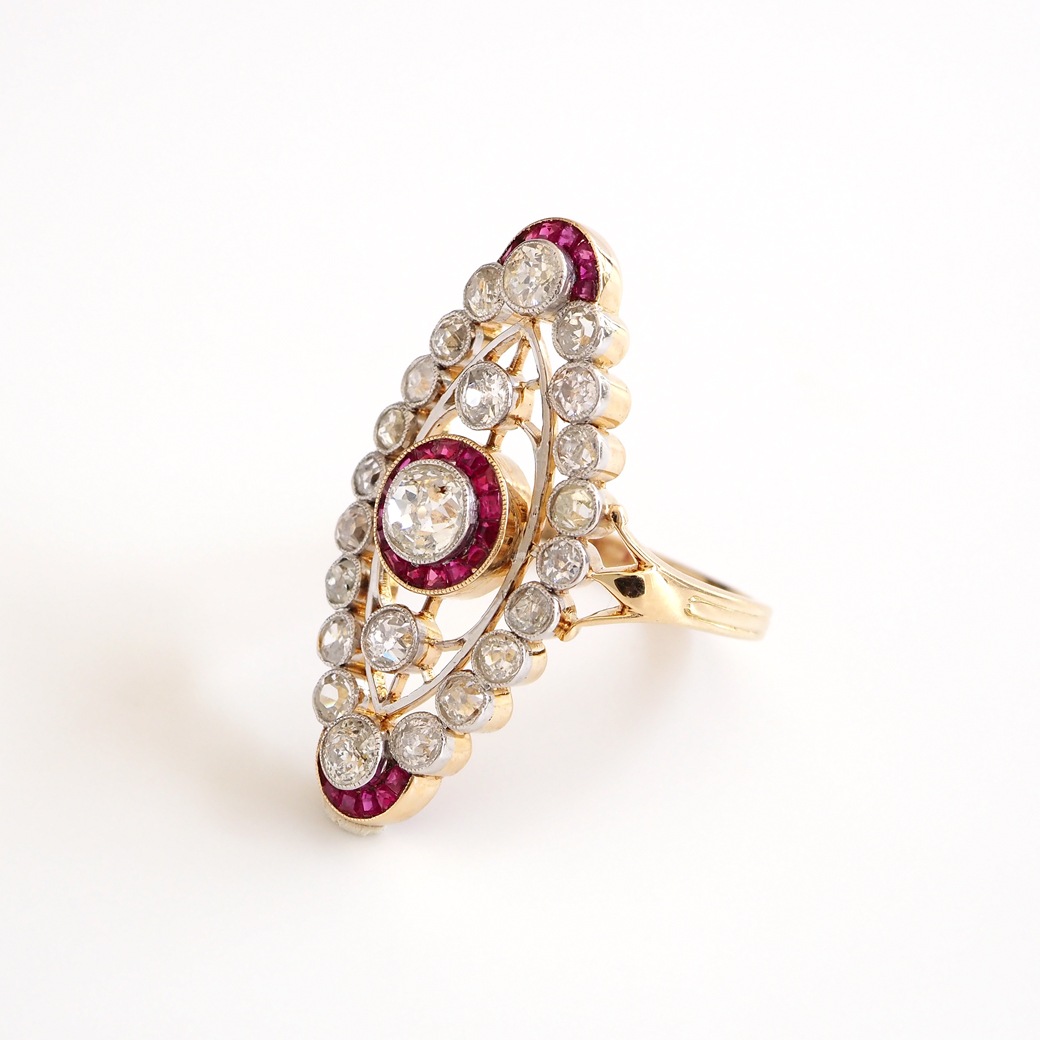 アンティークジュエリー リング ダイヤモンド シンセティックルビー アンティークリング