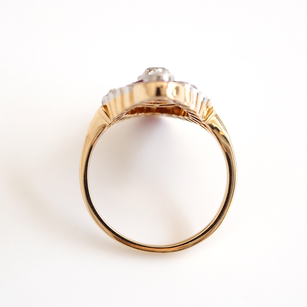 アンティークジュエリー リング ダイヤモンド シンセティックルビー アンティークリング