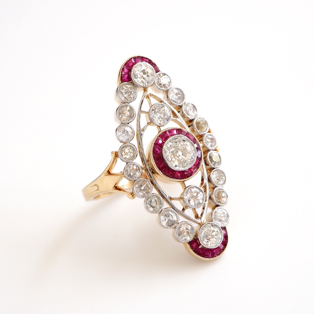 アンティークジュエリー リング ダイヤモンド シンセティックルビー アンティークリング