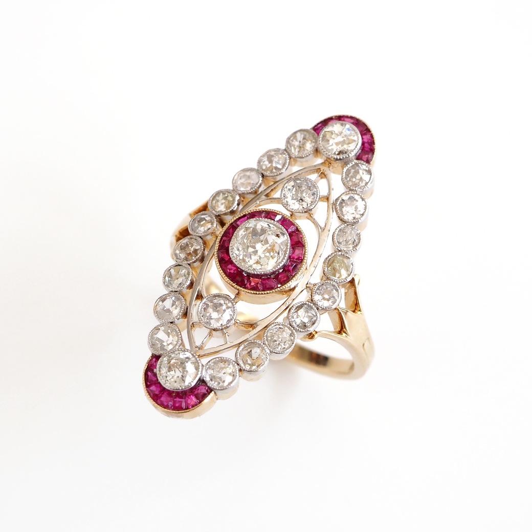 アンティークジュエリー リング ダイヤモンド シンセティックルビー アンティークリング