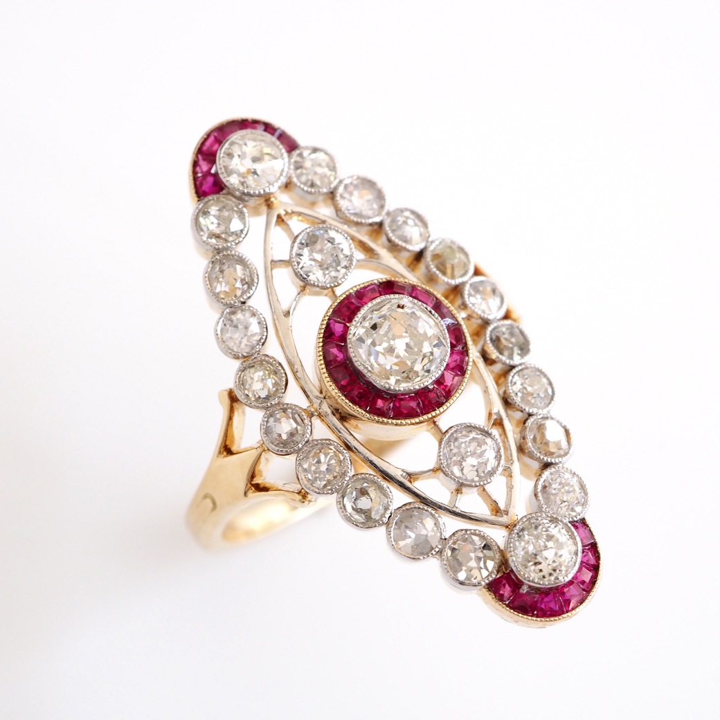 アンティークジュエリー リング ダイヤモンド シンセティックルビー アンティークリング