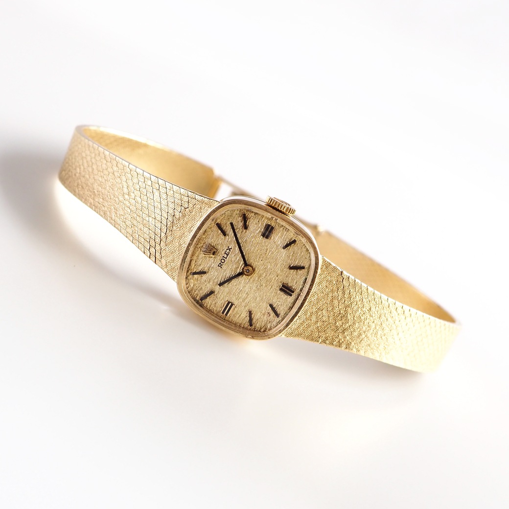 アンティークウォッチ ロレックス テクスチャーダイヤル スクエア ゴールドケース ブレスレット