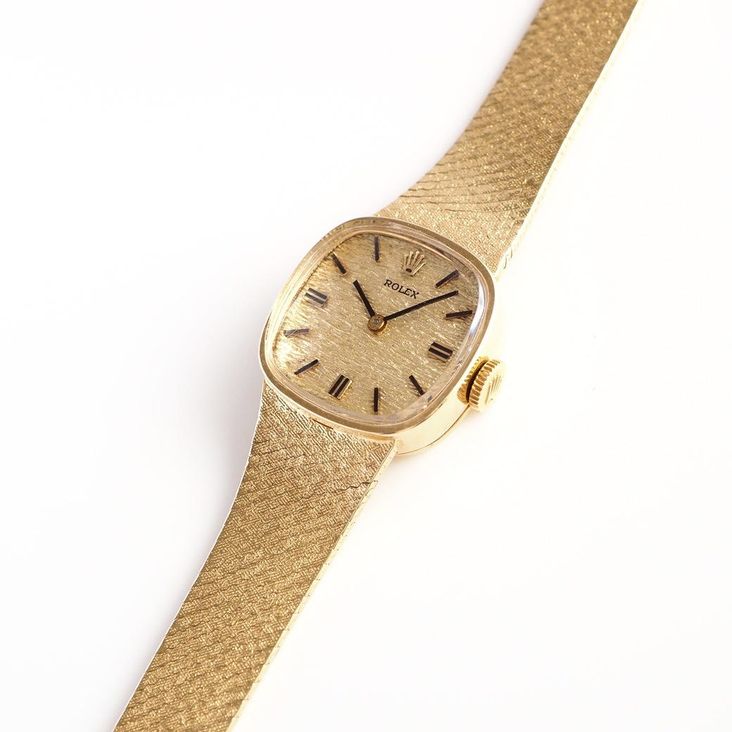アンティークウォッチ ロレックス テクスチャーダイヤル スクエア ゴールドケース ブレスレット