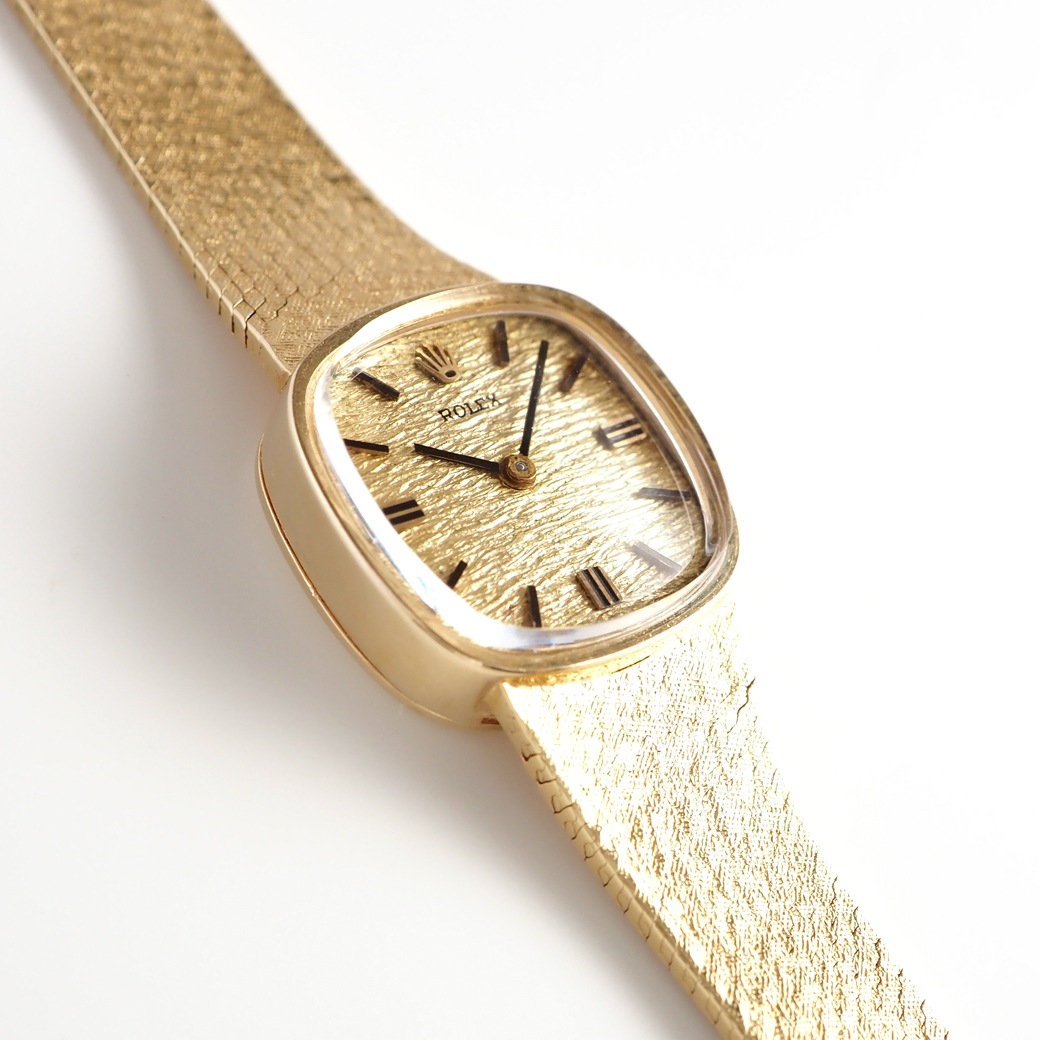 アンティークウォッチ ロレックス テクスチャーダイヤル スクエア ゴールドケース ブレスレット