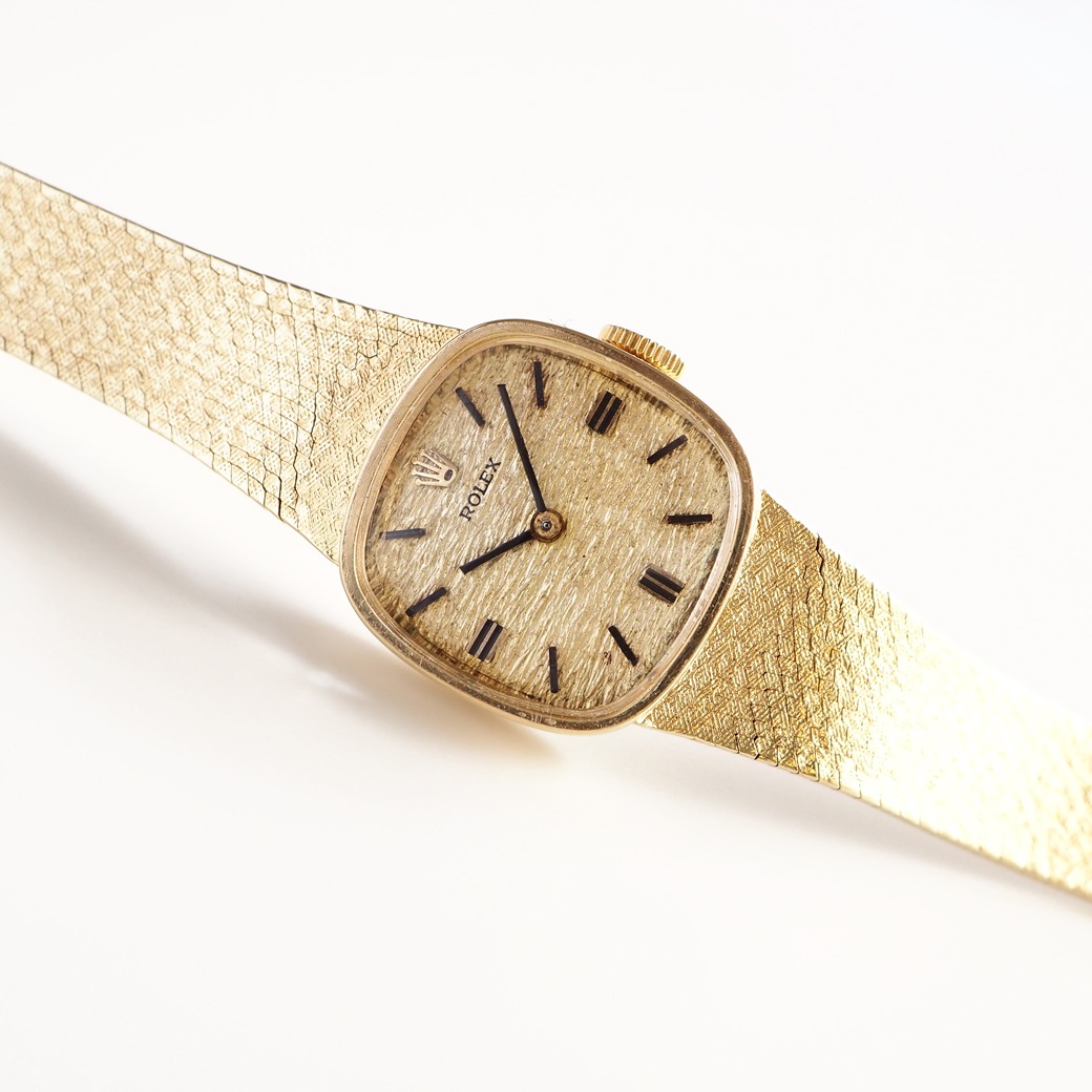 アンティークウォッチ ロレックス テクスチャーダイヤル スクエア ゴールドケース ブレスレット