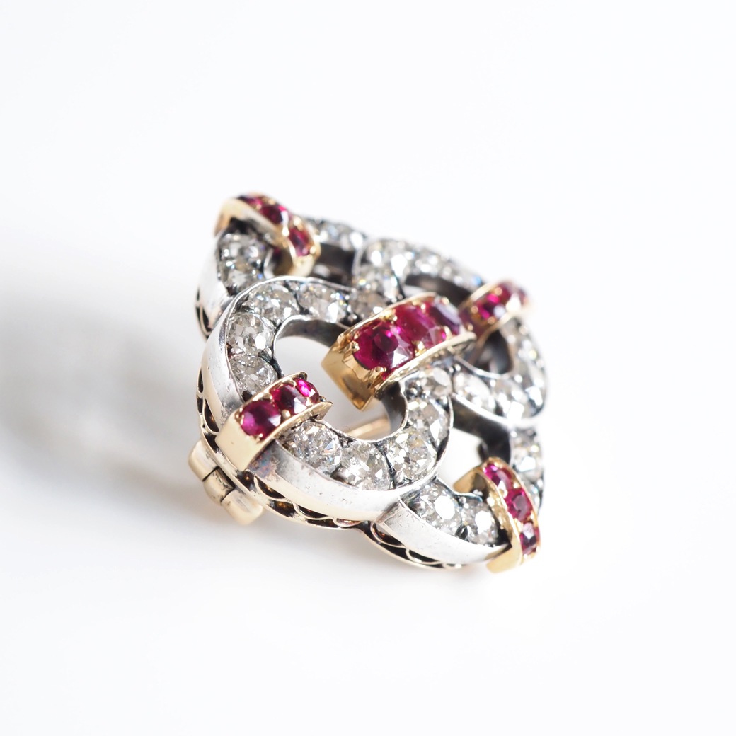 アンティークジュエリー アンティークブローチ ダイヤモンド ルビー