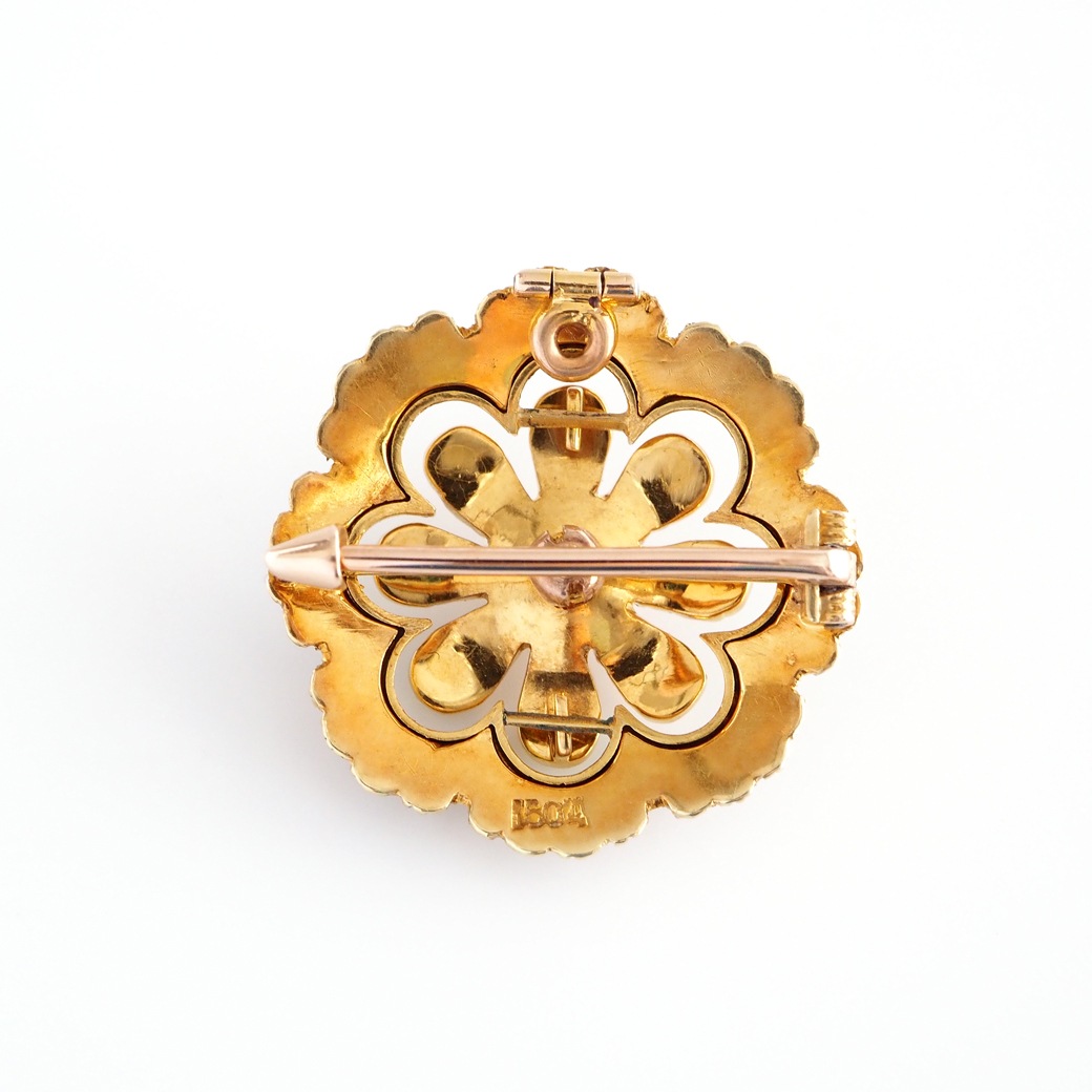 アンティークジュエリー ブローチ エナメル装飾 パール アンティークブローチ