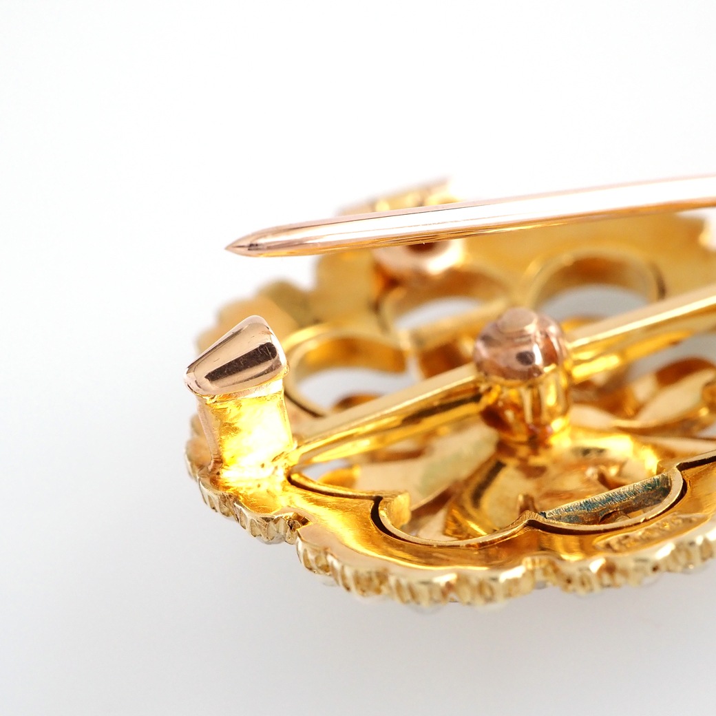 アンティークジュエリー ブローチ エナメル装飾 パール アンティークブローチ