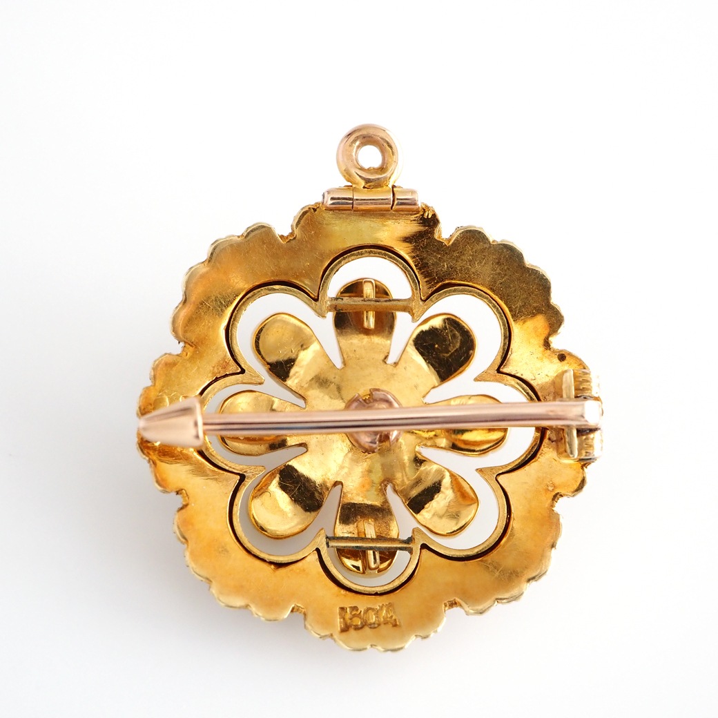 アンティークジュエリー ブローチ エナメル装飾 パール アンティークブローチ