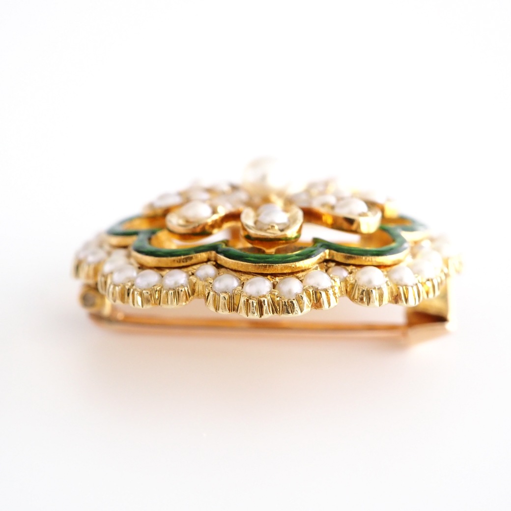 アンティークジュエリー ブローチ エナメル装飾 パール アンティークブローチ